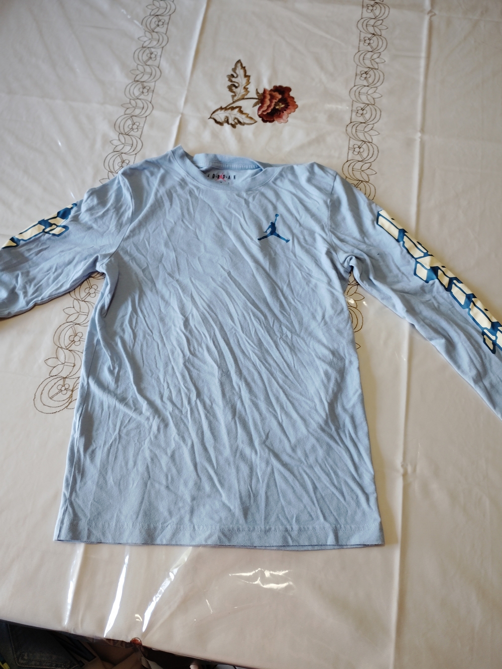 Jordan Light Blue Long Sleeve Tee with Sleeve Chevron Graphics